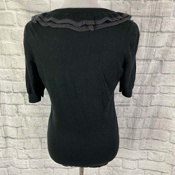 Banana Republic women M scoopneck short sleeve ruffle button front sweater black - Picture 8 of 10